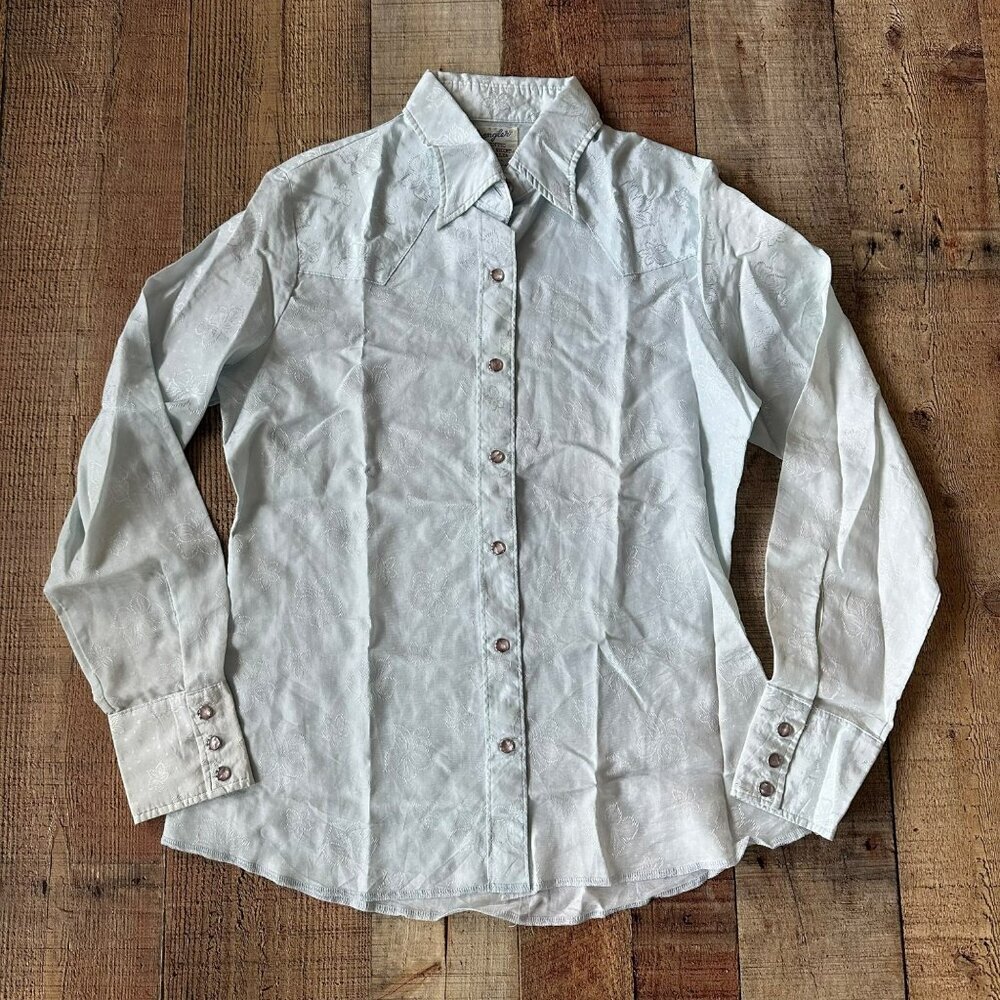 Wrangler Womens Authentic Western Shirt Size M Light Blue Floral Pattern